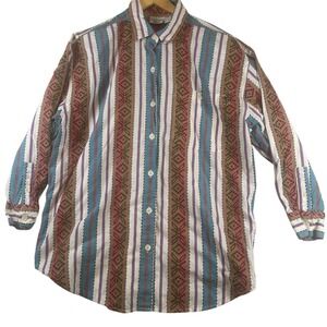 Backroad Blues Womens 18W Cotton Southwestern Striped Button Down Shirt Boho 90s